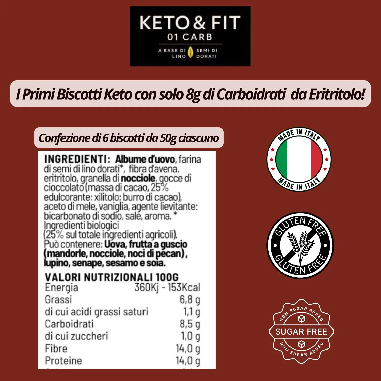 Keto 01 Carb biscotti cioccolato nocciole 300 g keto