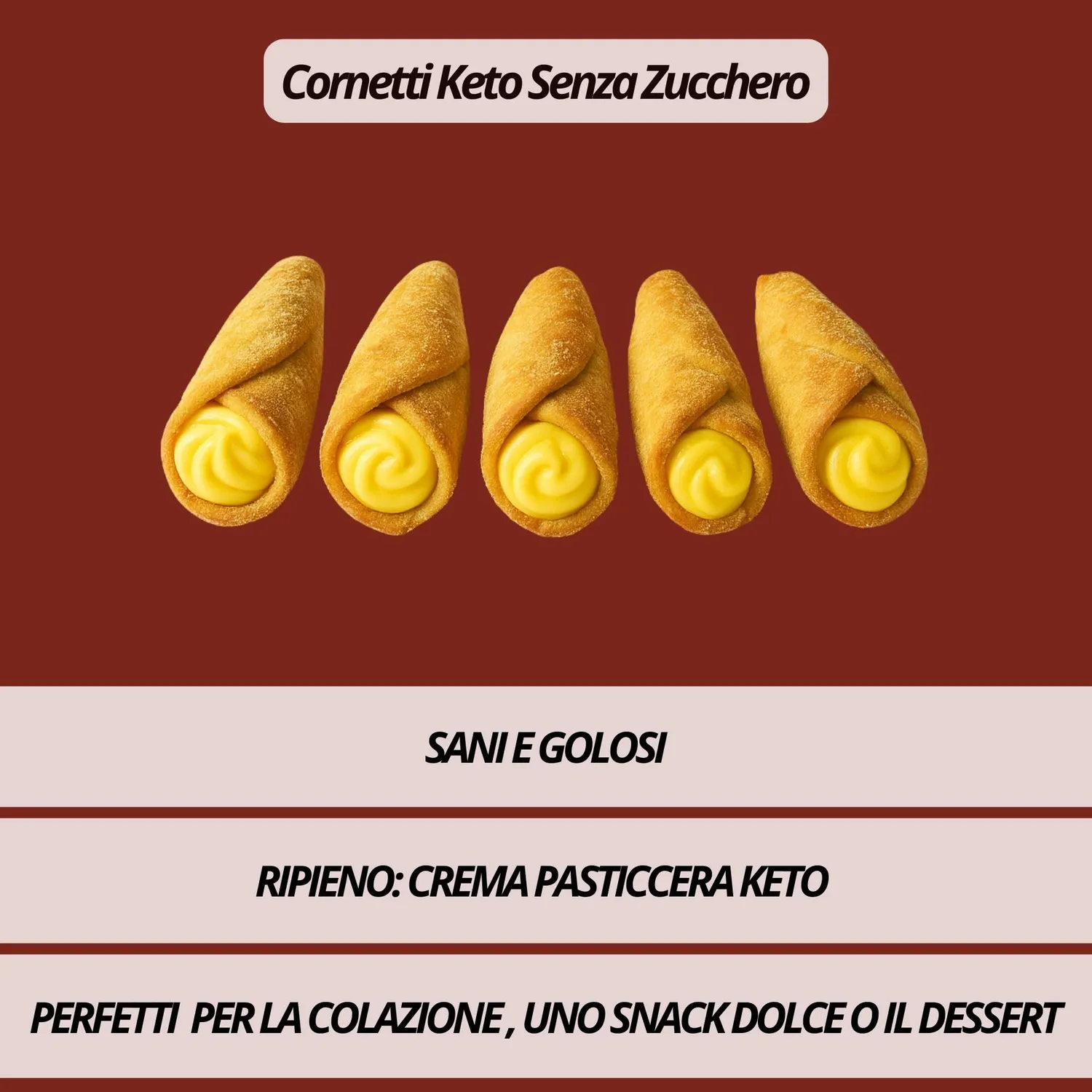Keto 01 Carb Cornetti crema 5x50g senza zucchero