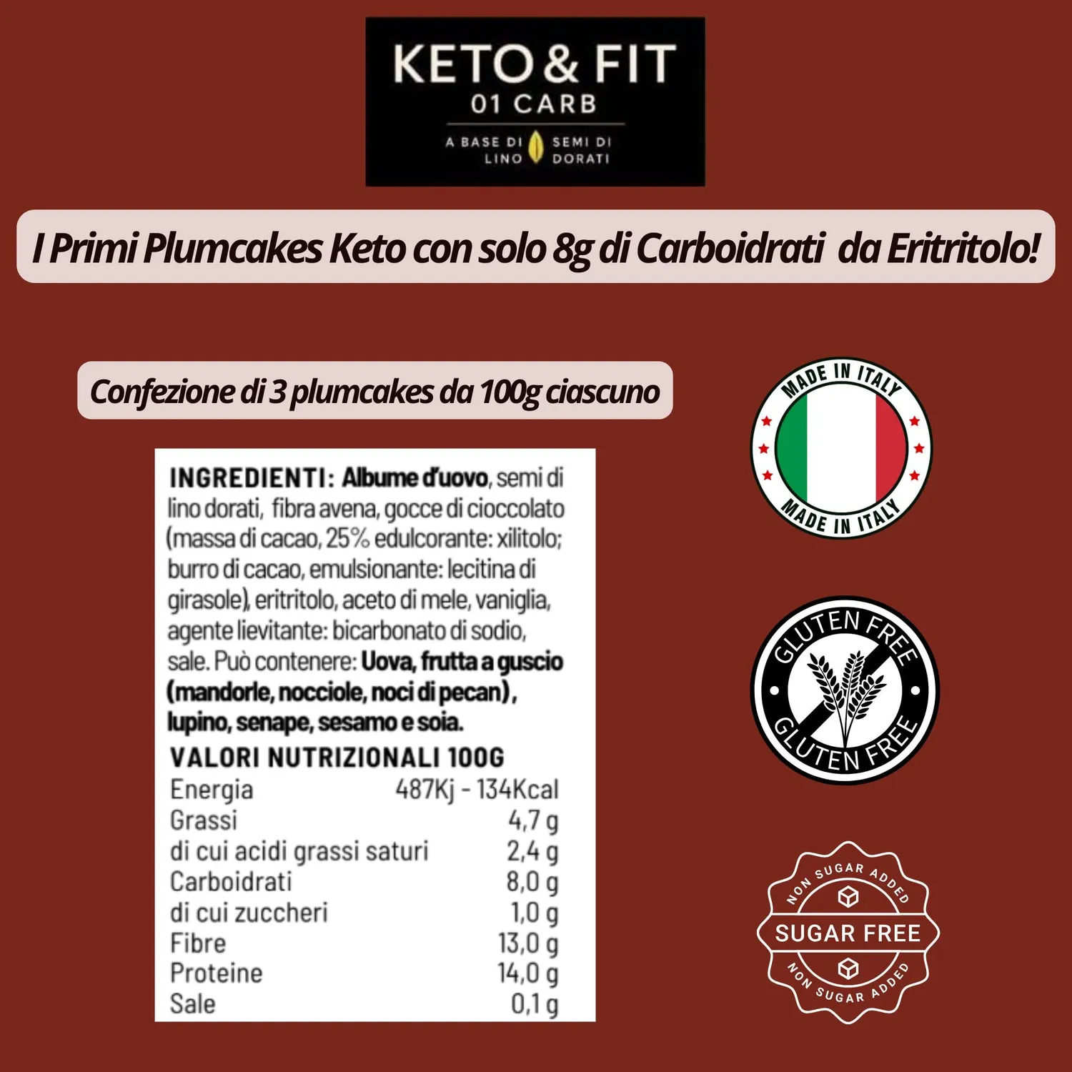 Keto 01 Carb plumcake cioccolato 3x100 g senza zucchero