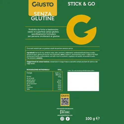 Giusto Stick & Go salatini senza glutine 100 g
