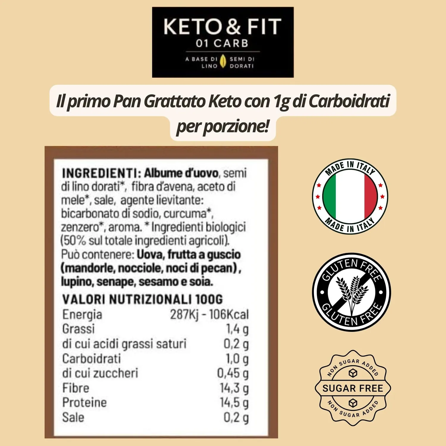 Keto 01 Carb Pangrattato 350g senza glutine 1g carb