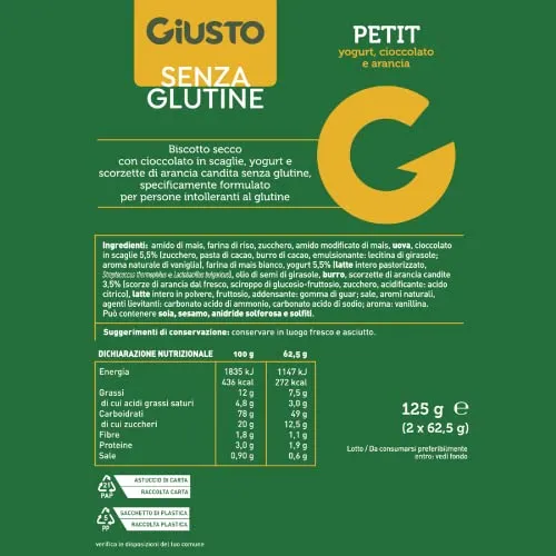 Giusto Petit Biscotti Secchi 2x62,5 g senza olio palma
