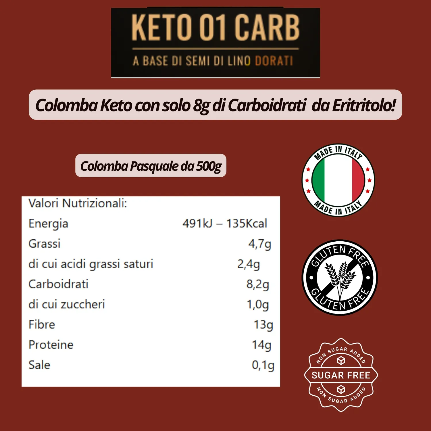 Keto 01 Carb Colomba Cioccolato 500g senza zucchero