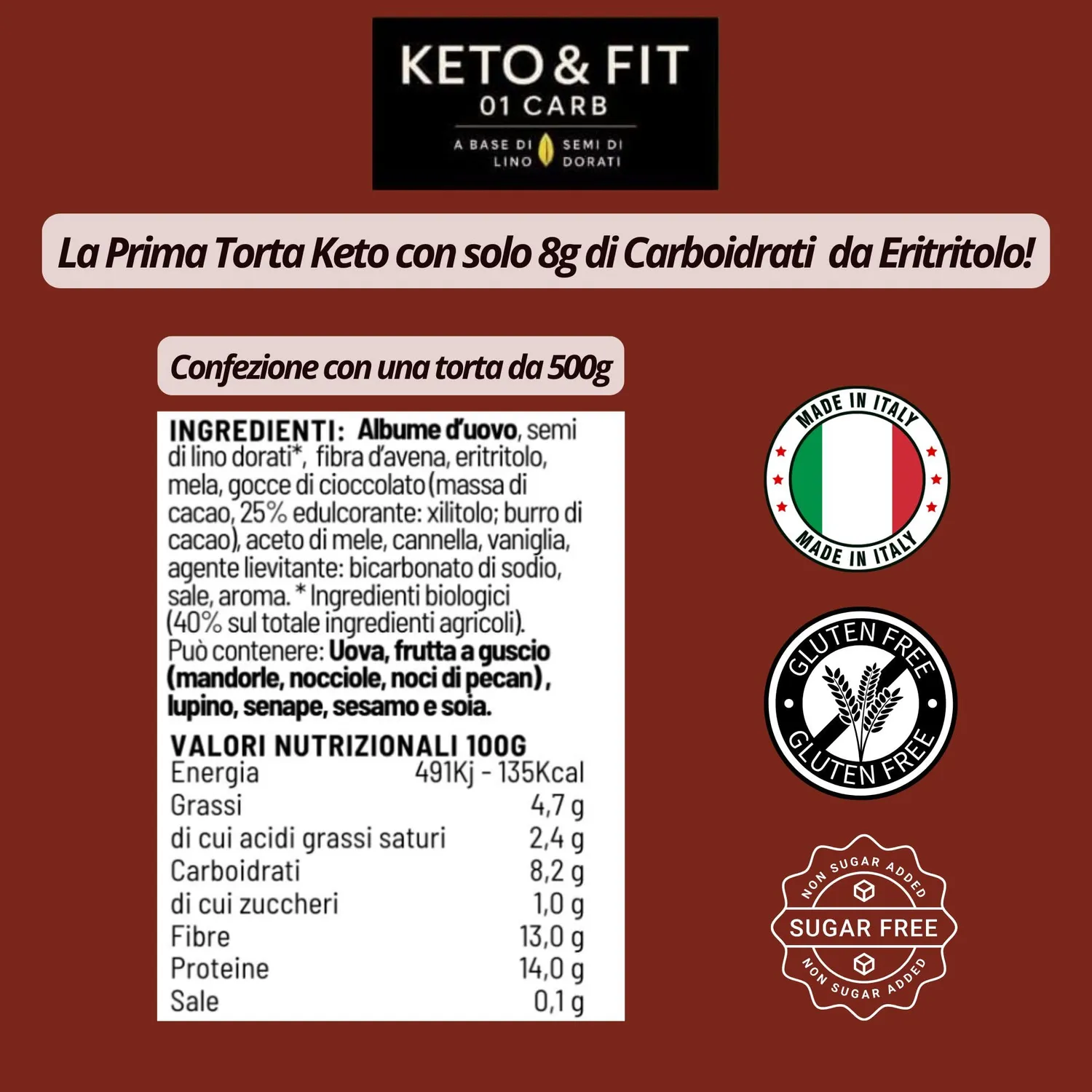 Keto 01 Carb Mela Cannella Cioccolato torta keto 500g senza glutine