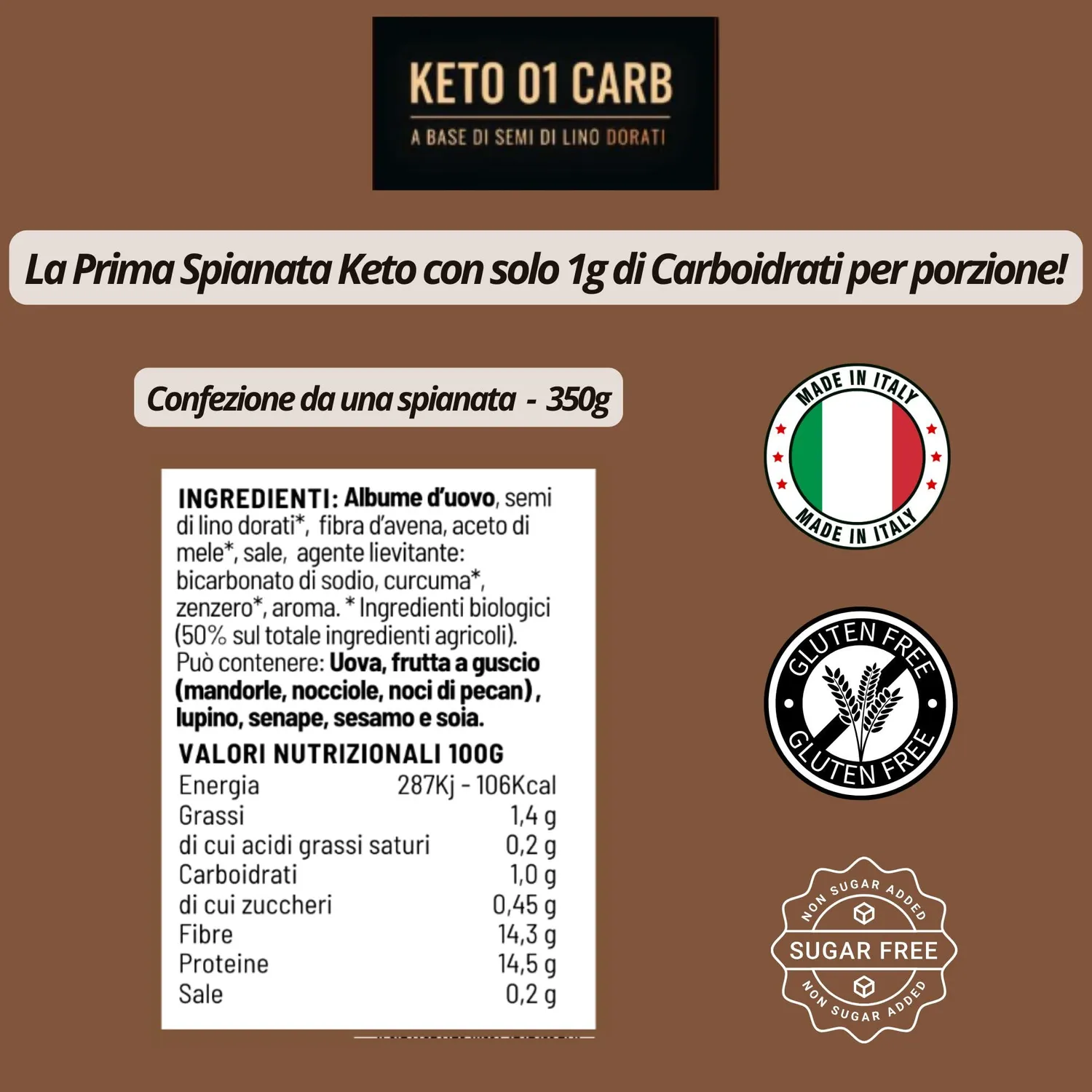 Keto 01 Carb Focaccia Proteica focaccia 350g senza glutine