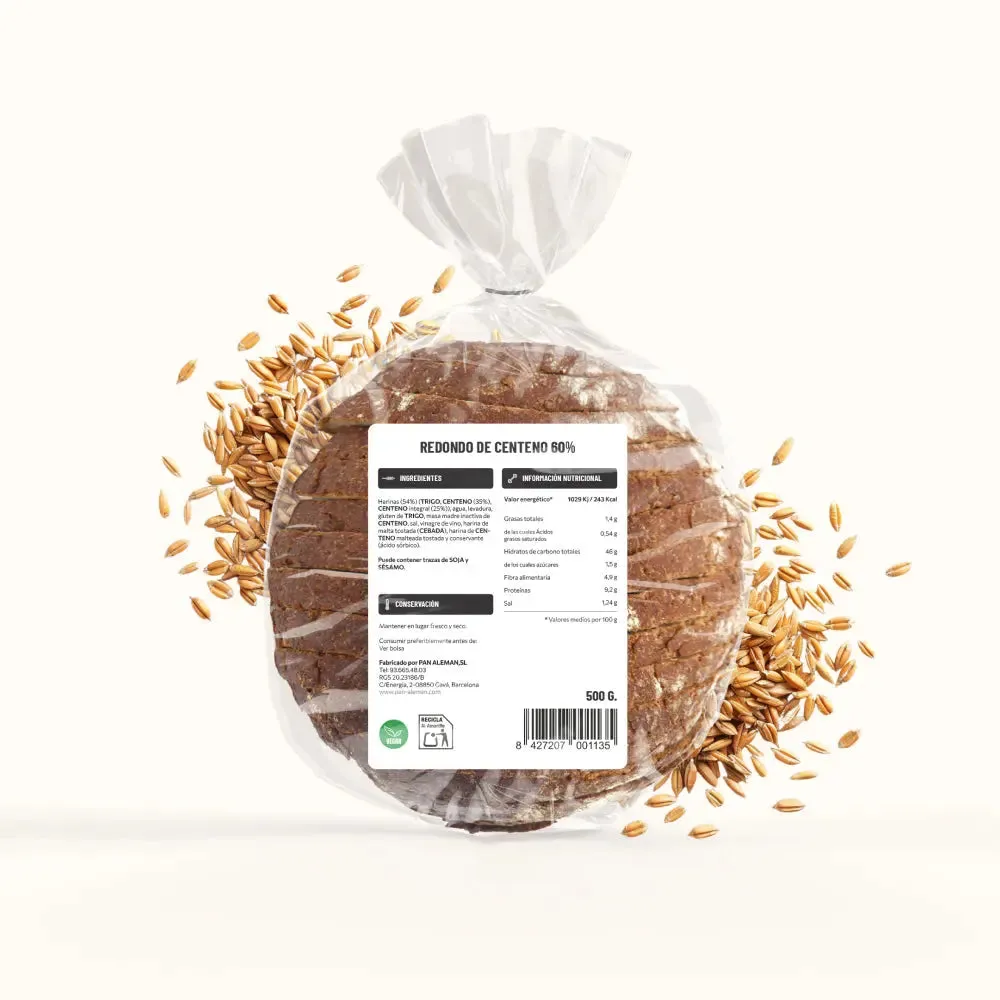 Protein K Round Rye 60% pane di segale pagnotta ricco di fibre