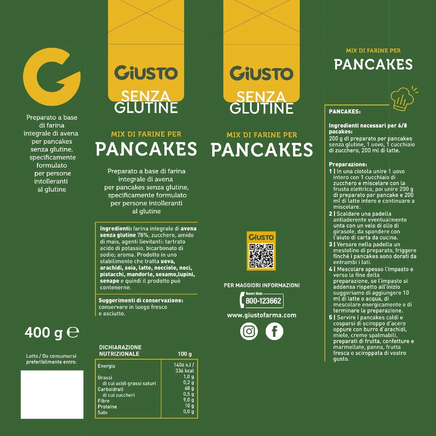 Giusto Preparato Pancake Senza Glutine 400g avena