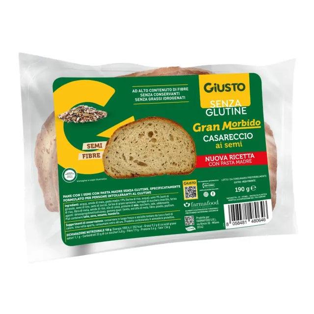 Giusto Gran Morbido ai Semi pane a fette senza glutine 190 g