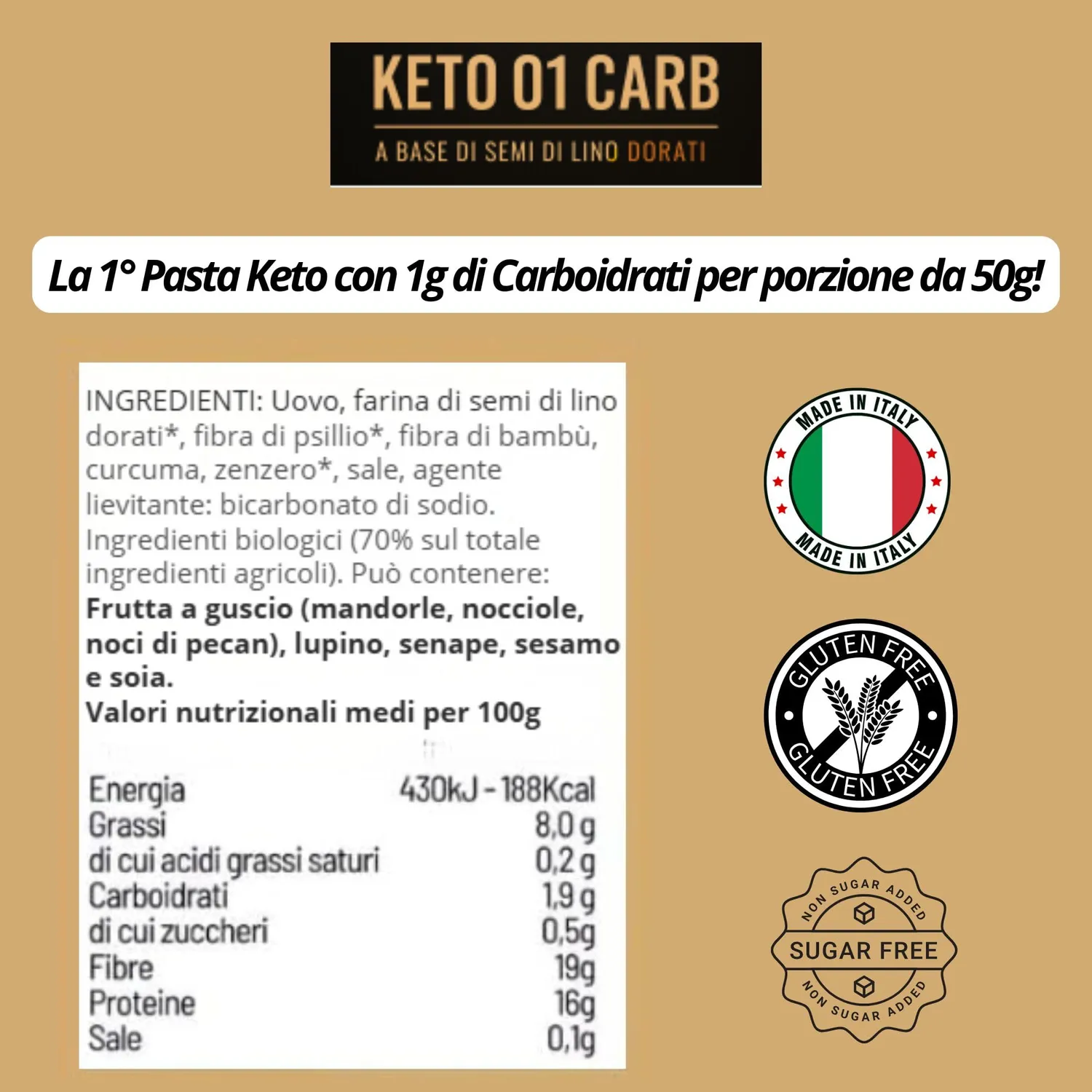 Keto 01 Carb spaghetti keto low carb 250g senza glutine