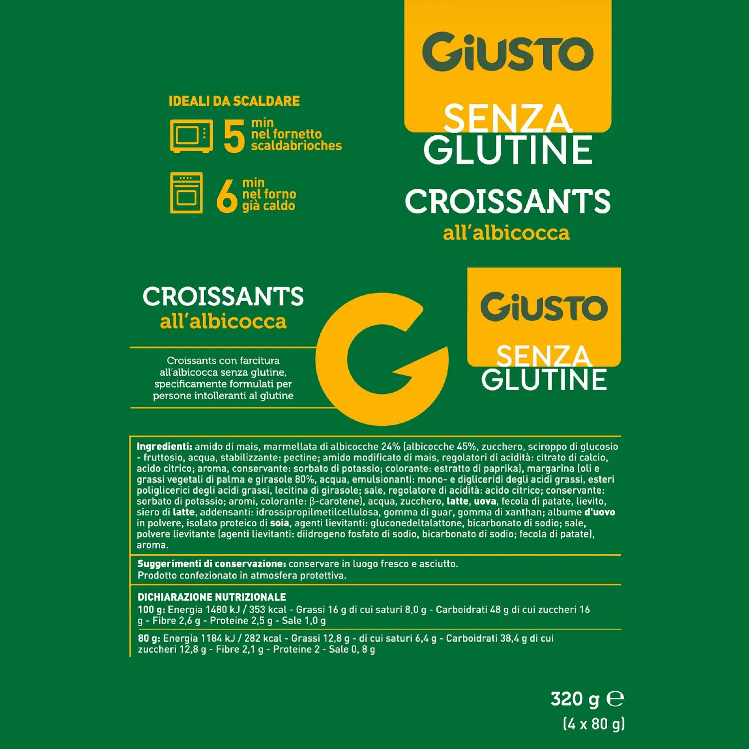 Giusto Croissant albicocca senza glutine 4x80 g