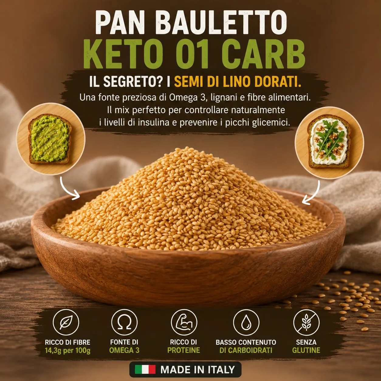 Keto 01 Carb pan bauletto 350g 1g carboidrati senza glutine