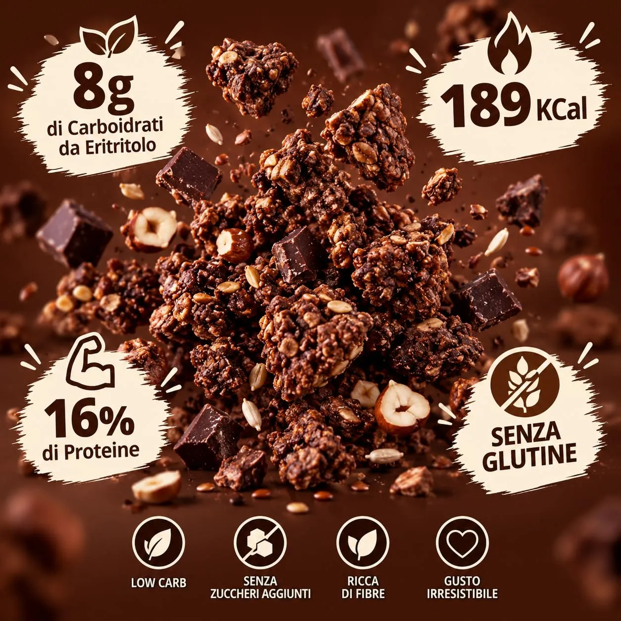 Keto 01 Carb Granola Cioccolato 220g senza zucchero