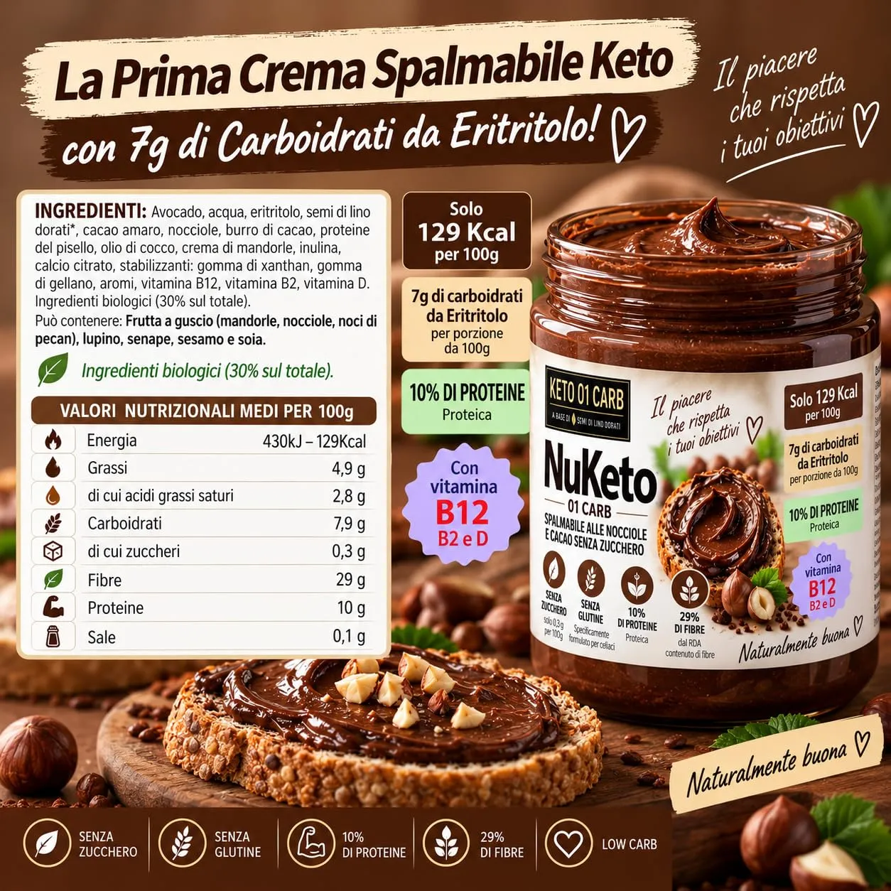 Keto 01 Carb Nuketo Crema Spalmabile senza zucchero