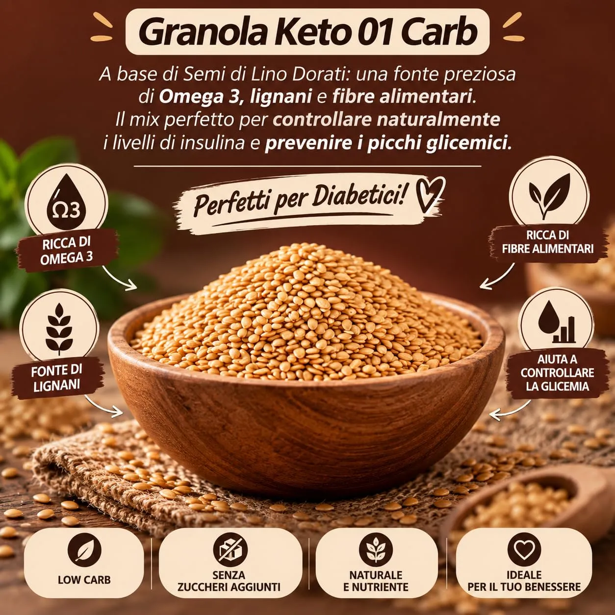 Keto 01 Carb Granola Cioccolato 220g senza zucchero
