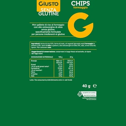 Giusto Chips formaggio senza glutine 40g croccanti