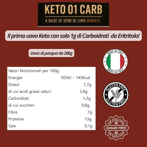Keto 01 Carb Uovo di Pasqua 200g senza zucchero