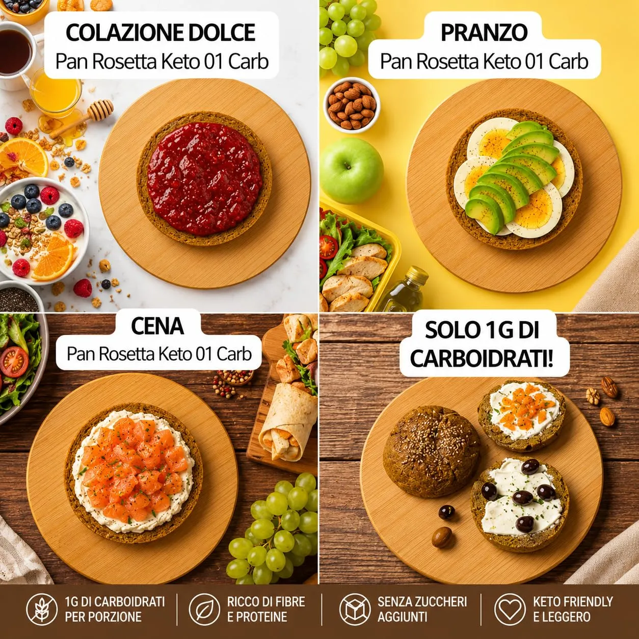 Keto 01 Carb pan rosetta 3x120g 1g carboidrati senza glutine