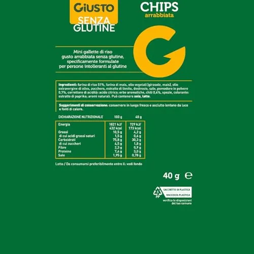 Giusto Chips Arrabbiata snack di riso senza glutine 40 g