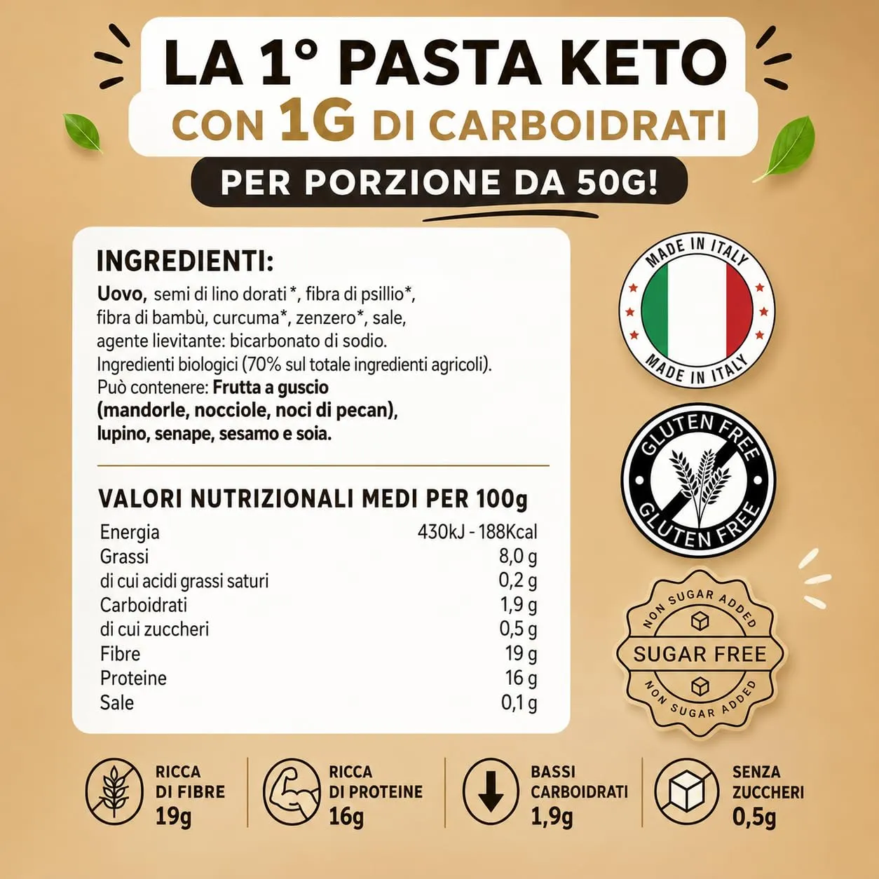 Keto 01 Carb tagliatelle 250g 1g carboidrati senza glutine
