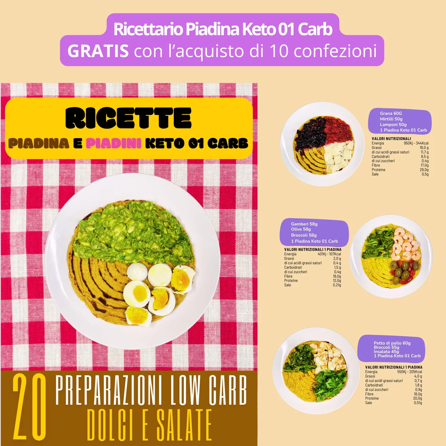 Keto 01 Carb Piadina Keto 3x75g senza glutine 1g carb