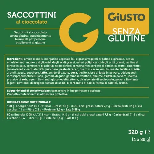 Giusto Saccottini Cioccolato Sfoglia 4x80 g senza glutine