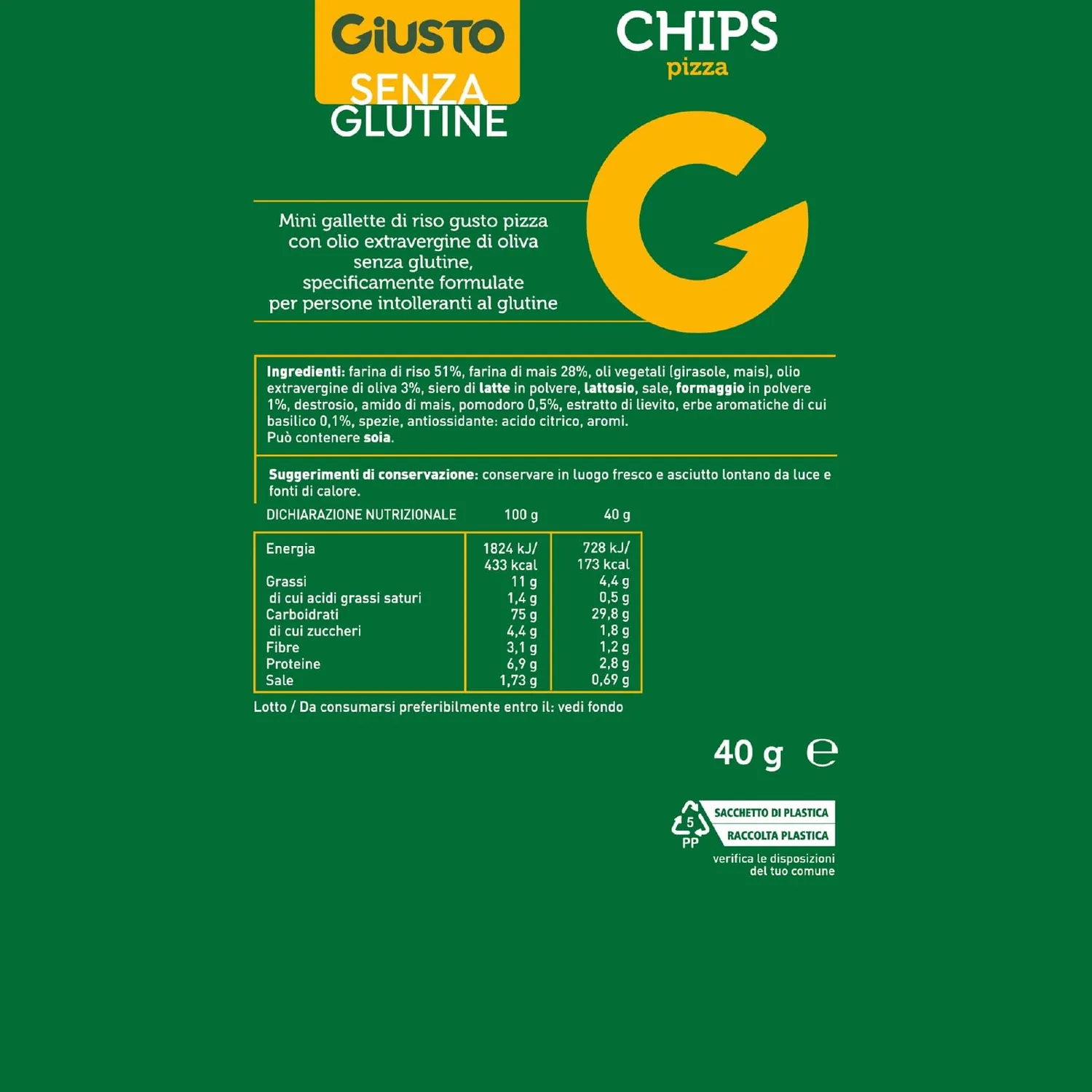 Giusto Chips alla Pizza snack senza glutine 40 g