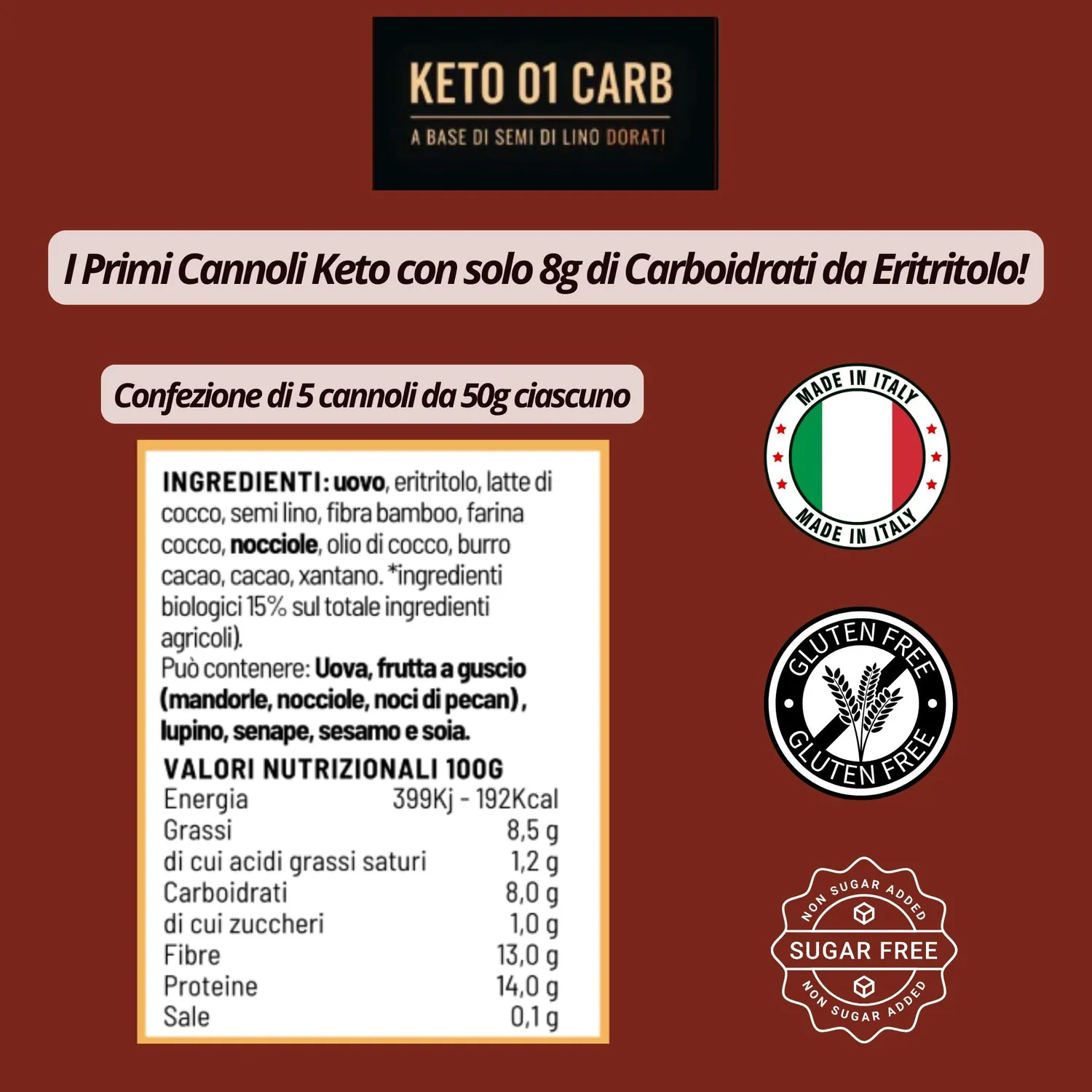 Keto 01 Carb Cannoli Siciliani Bigusto cannoli 5x50g senza zucchero