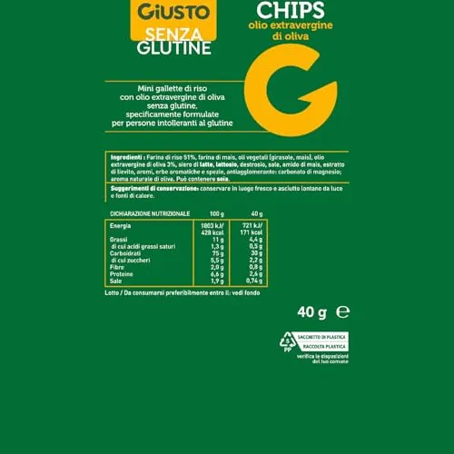 Giusto Chips snack senza glutine 40 g olio evo