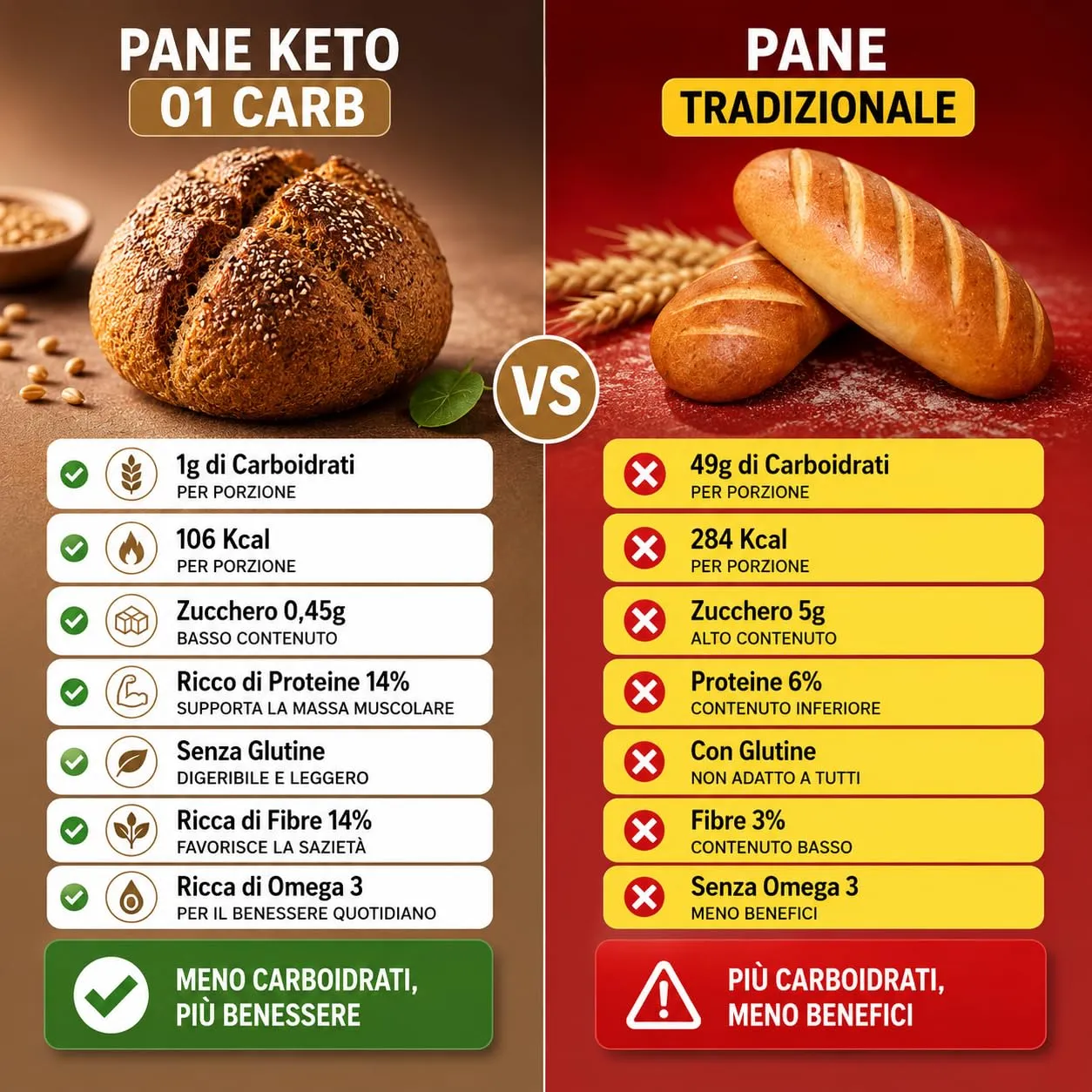 Keto 01 Carb pan rosetta 3x120g 1g carboidrati senza glutine