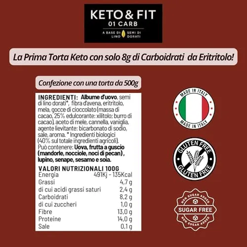 Keto 01 Carb Mela Cannella Cioccolato torta keto 500g senza glutine