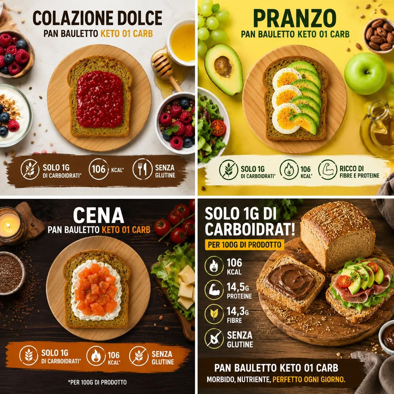 Keto 01 Carb pan bauletto 350g 1g carboidrati senza glutine