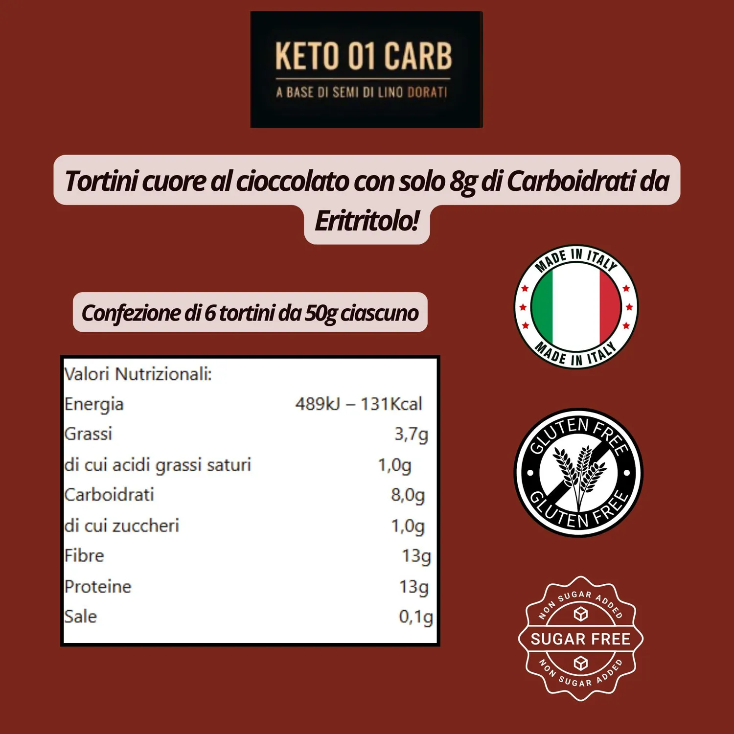 Keto 01 Carb Tortino cuore cioccolato senza zucchero 6x50 g