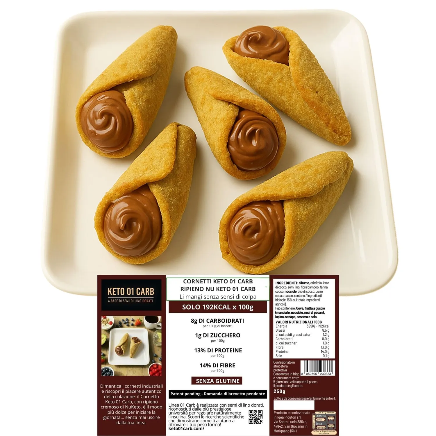 Keto 01 Carb Cornetti crema 5x50g senza zucchero