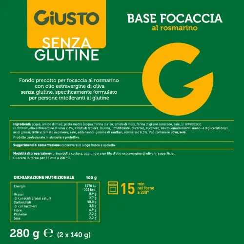 Giusto Base Focaccia al Rosmarino senza glutine 2x140 g