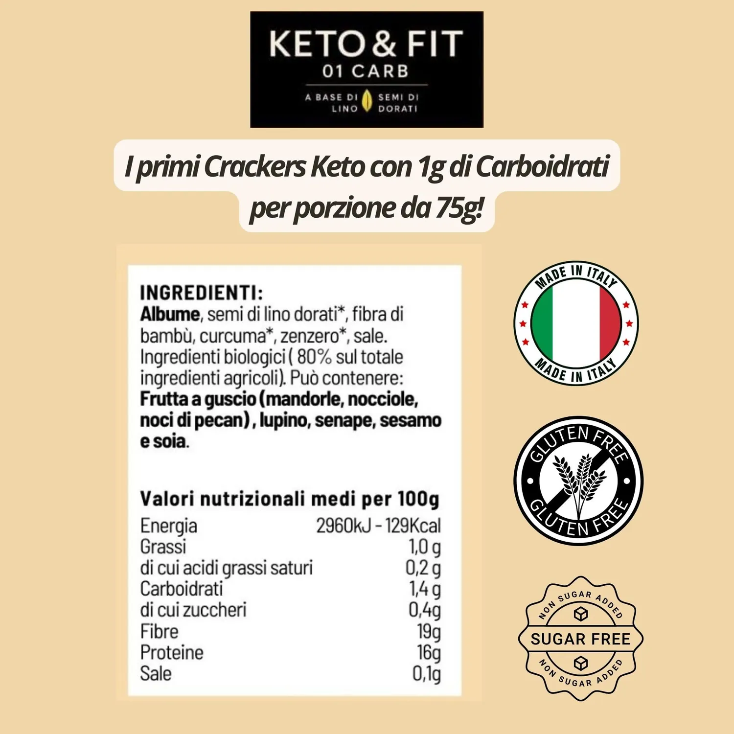 Keto 01 Carb Crackers Rosmarino 200g senza glutine