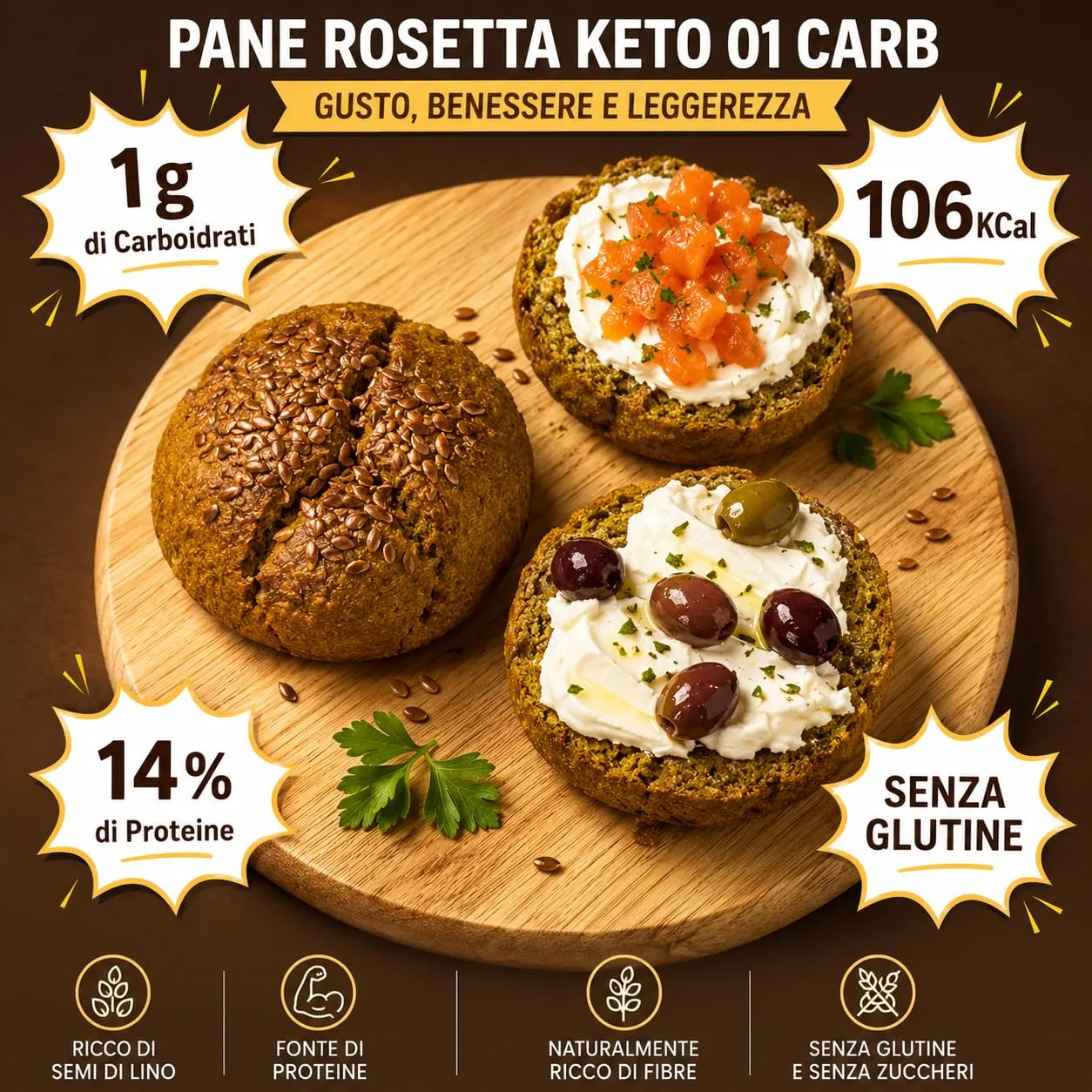 Keto 01 Carb pan rosetta 3x120g 1g carboidrati senza glutine