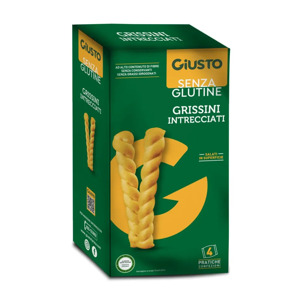 Giusto Grissini Intrecciati senza glutine ricchi di fibre 180 g