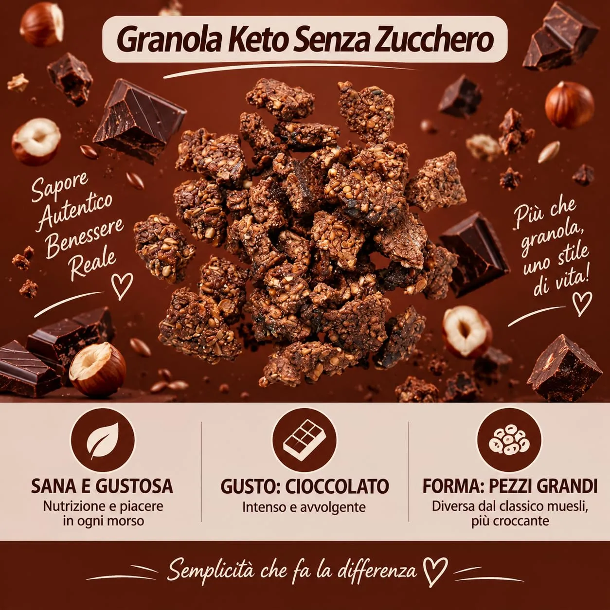 Keto 01 Carb Granola Cioccolato 220g senza zucchero