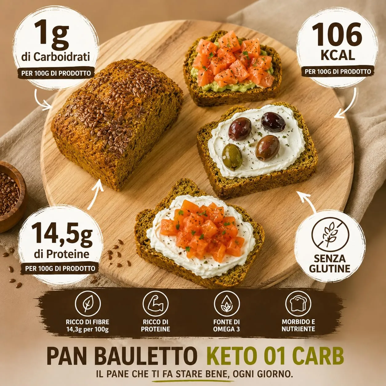 Keto 01 Carb pan bauletto 350g 1g carboidrati senza glutine